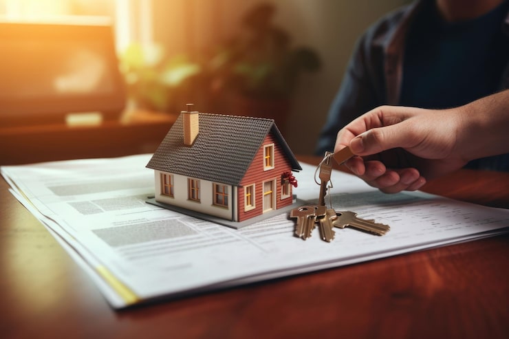 Model house with keys on a legal document, illustrating RERA registration and approvals for Serene Sagara